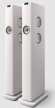 KEF LS60 Wireless Floorstanding Speakers Speakers in Mineral White.  Front pair image