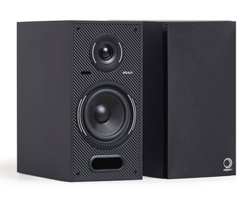 Elipson Horus 6B BT Active Speakers in Black Lacquer, angled