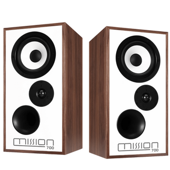 Mission 700 Speakers in Walnut, pair shown without grilles