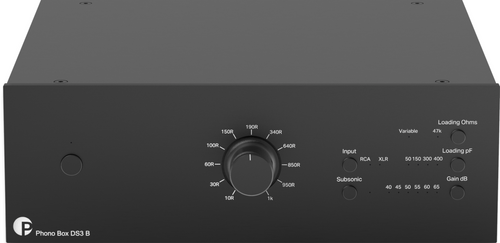 ProJect Audio  Phono Box DS3 B True Balanced Preamplifier, in black front.