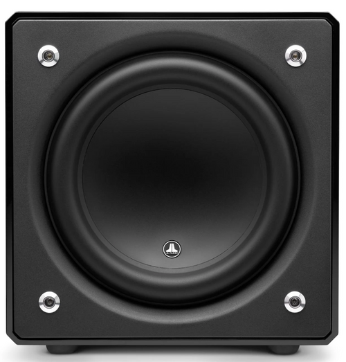 JL Audio E-Sub e112 12-inch Subwoofer in Black Gloss. Front of unit, no grille

