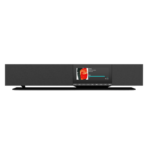 Cambridge Audio Evo One All-in-One System in midnight black, front with grille
