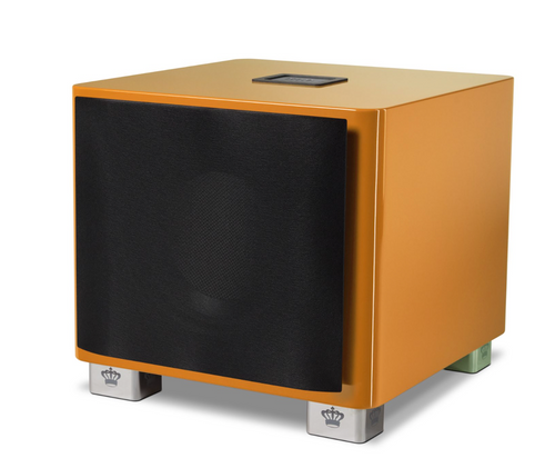 REL T/9x Subwoofer Limited Edition Tangerine Dream angled image with grille