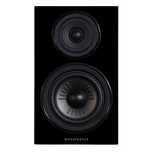  Wharfedale Diamond 12.2 Bookshelf Speakers in Black, front of individual speaker