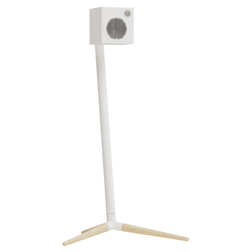 Monitor Audio Radius Floor Stand (4G) Speaker Stands in White, individual stand, with Radius 1 (4G) Speaker mounted