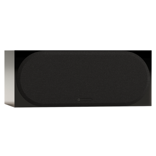 Monitor Audio Silver Centre 8G Speaker, angled in High Gloss Black with Grille