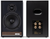 Ruark Sabre-R Bookshelf Speakers in Satin Charcoal Lacquer with Walnut Slat Trim, front and back - no Grilles