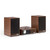 Ruark Audio R610 and Sabre-R Streaming System in fused Walnut, angled view, with grille on speakers