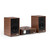 Ruark Audio R610 and Sabre-R Streaming System in fused Walnut, angled view, no grille on speakers