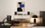 KEF Coda W Active Speakers in Midnight Blue, in room placement