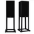 Mission 700 Speakers in Black Oak pair shown with grilles and on Mission 700 Speaker Stands 