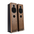 Ruark Talisman-R Floorstanding Speakers in Walnut and without grille, angled side by side