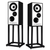 Mission 700 Speakers in Black Oak  pair shown without grilles and on Mission 700 Speaker Stands 