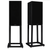 Mission 700 Speakers in Black Oak pair shown with grilles and on Mission 700 Speaker Stands 