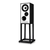 Mission 700 Speakers in Black Oak  individual shown without grille and on Mission 700 Speaker Stands
