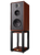 Wharfedale Linton 85th Anniversary Speaker in Mahogany on Speaker Stand angled and without grille