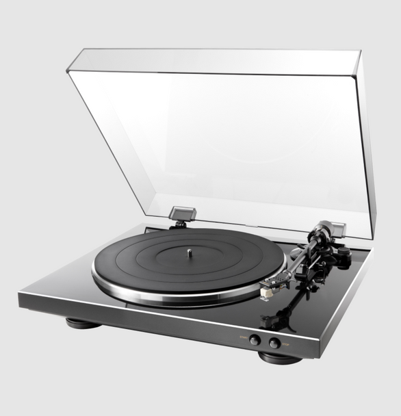 Denon DP-300F Fully Automatic Analog Turntable, with dustcover lid open