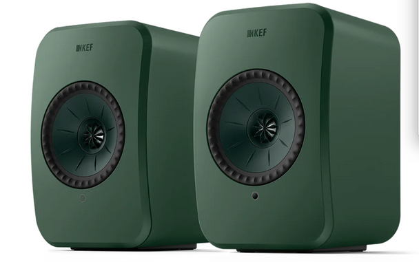 KEF LSX II LT Wireless Bookshelf Speakers  in Sage Green. Pair