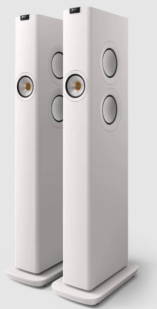 KEF LS60 Wireless Floorstanding Speakers Speakers in Mineral White.  Front pair image