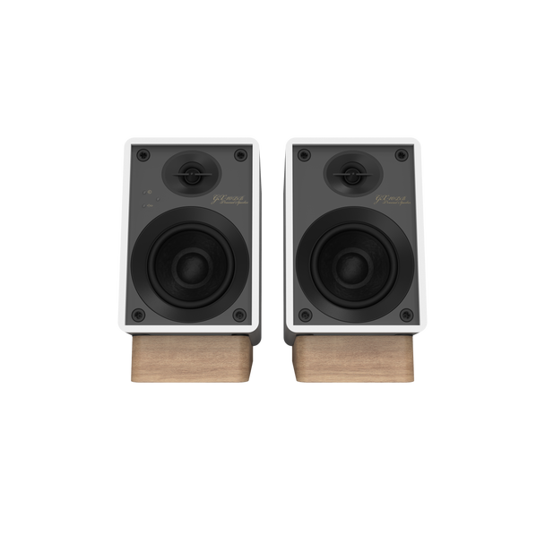 Onkyo GX-10DB Powered Speakers in White, pair, front without grille