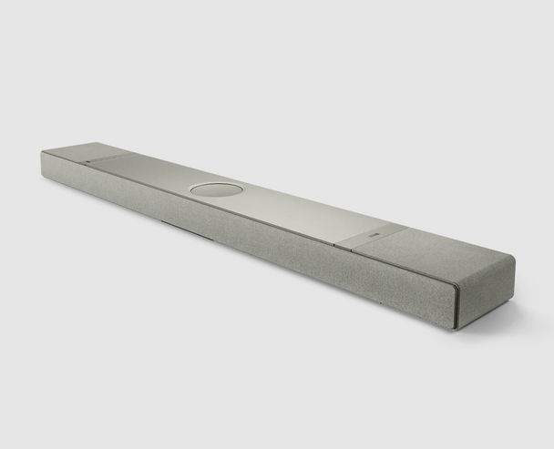 KEF XIO Soundbar in Silver Grey, angled