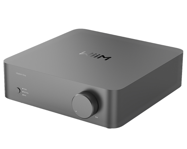 WiiM Vibelink Amp - 200W Stereo Power Amplifier, angled