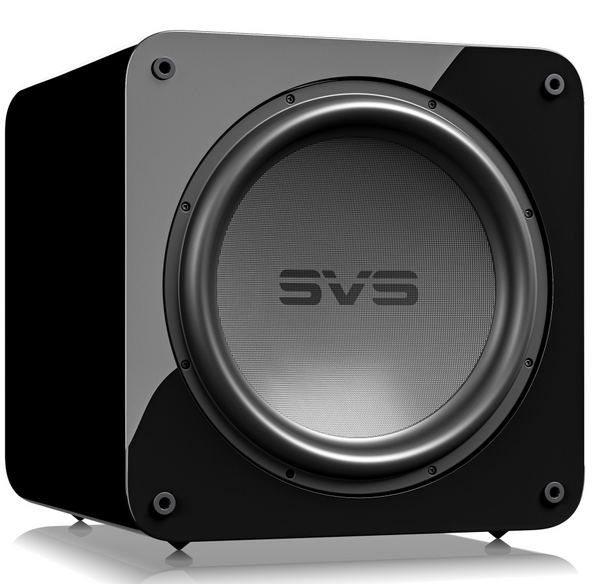 SVS SB-5000 R|Evolution Sealed Box Subwoofer in Gloss Black, angled without grille