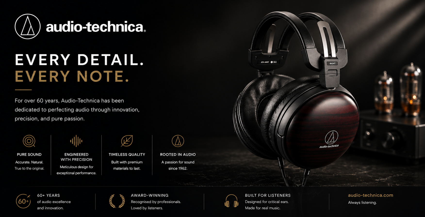 Audio-Technica premium Japanese audio brand specialising in turntables, headphones, cartridges, microphones and high-fidelity audio equipment available at Stereophonic.