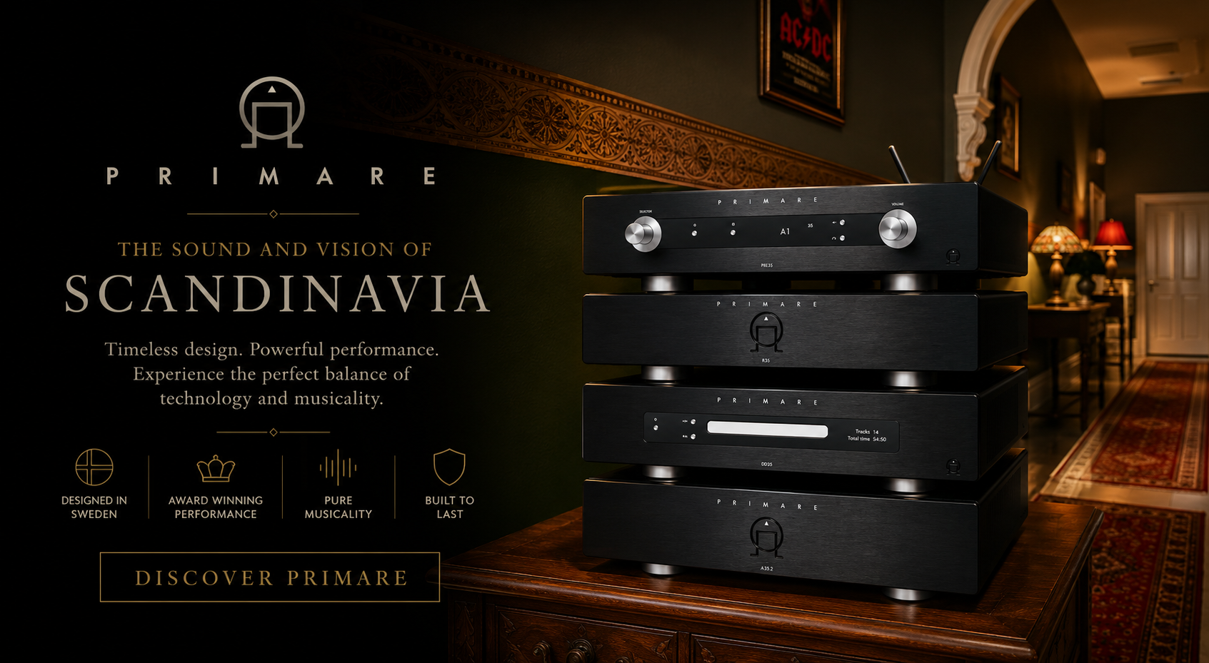 Primare Hi-Fi audio equipment including premium integrated amplifiers, network streamers and CD players, showcasing elegant Scandinavian design and high-end performance available at Stereophonic.