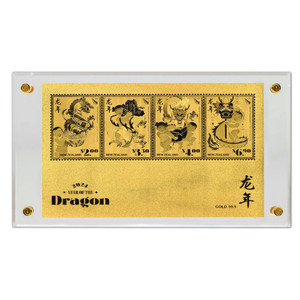 2024 Year of the Dragon Gold Foiled Miniature Sheet in Perspex Stand | NZ Post Collectables