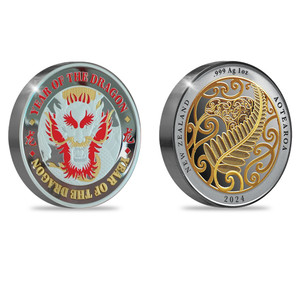 2024 Year of the Dragon Gold Plated Medallion - front and back combined | NZ Post Collectables