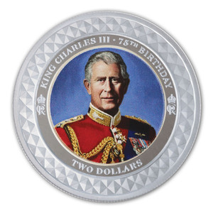 King Charles III 75th Birthday 2oz silver proof coin obverse | NZ Post Collectables