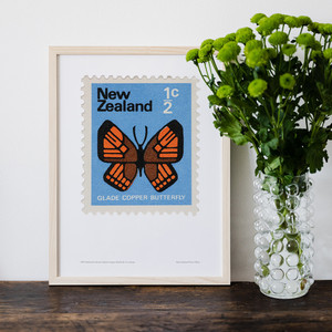 Enid Hunter Butterflies 1970 Glade Copper Butterfly 1/2c Stamp Art Print Frame | NZ Post Collectables