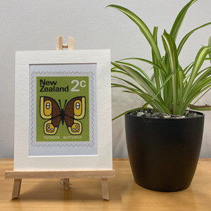 Enid Hunter Butterflies 1970 Tussock Butterfly 2c - Mini Stamp Print with Framing Boards | NZ Post Collectables