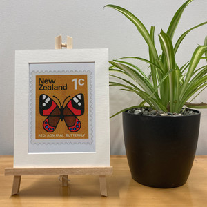 Enid Hunter Butterflies 1970 Red Admiral Butterfly 1c - Mini Stamp Print with Framing Boards | NZ Post Collectables