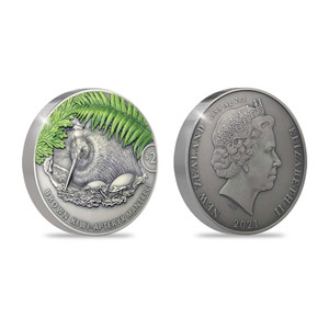 2021 Kiwi 2oz Antique Finish Silver Coin with Colour Printing front & back combined | NZ Post Collectables