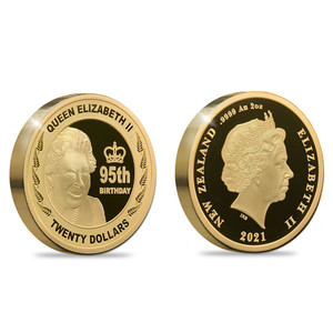 2021 Queen Elizabeth II Ninety-Fifth Birthday 2oz Gold Proof Coin reverse and obverse | NZ Post Collectables