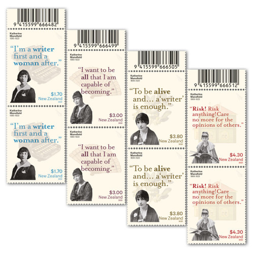 2023 Katherine Mansfield 1888-1923 Set of Barcode B Blocks | NZ Post Collectables