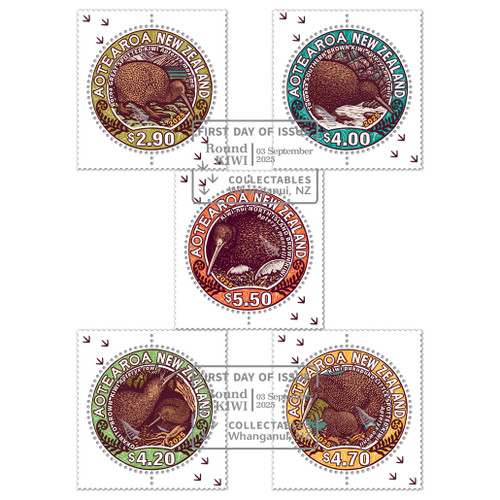 2025 Round Kiwi Set of Cancelled Stamps | NZ Post Collectables