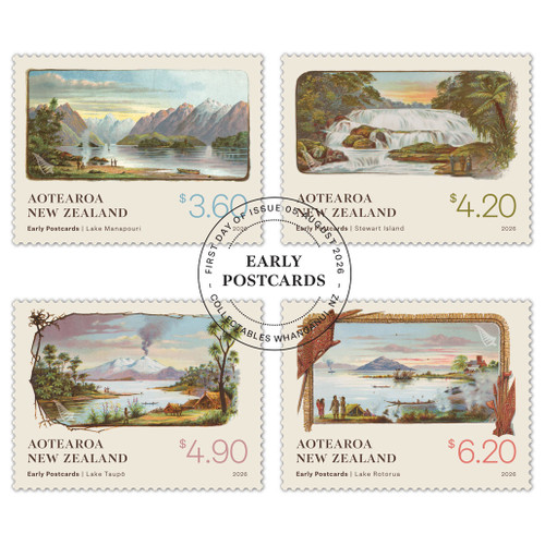 Early Postcards Set of Cancelled Stamps | NZ Post Collectables