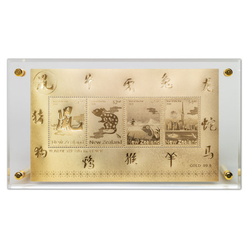 2020 Year of the Rat Gold Foiled Miniature Sheet in Perspex Stand | NZ Post Collectables