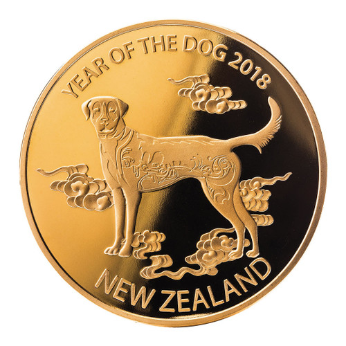 2018 Year of the Dog Gold Plated Medallion obverse | NZ Post Collectables