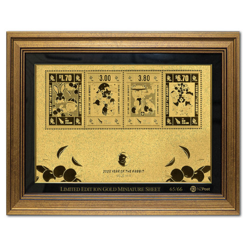 2023 Year of the Rabbit Framed and Numbered Gold Foiled Miniature Sheet | NZ Post Collectables