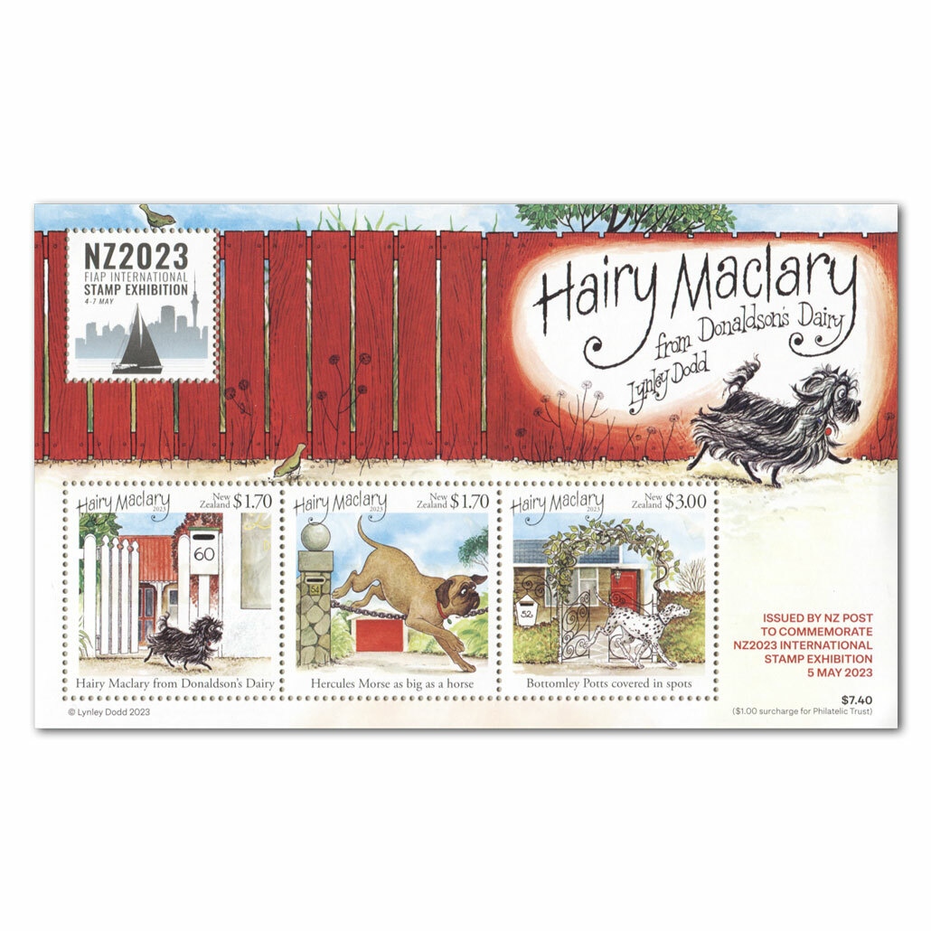 NZ2023 International Stamp Exhibition Miniature Sheet - Hairy Maclary | NZ Post Collectables