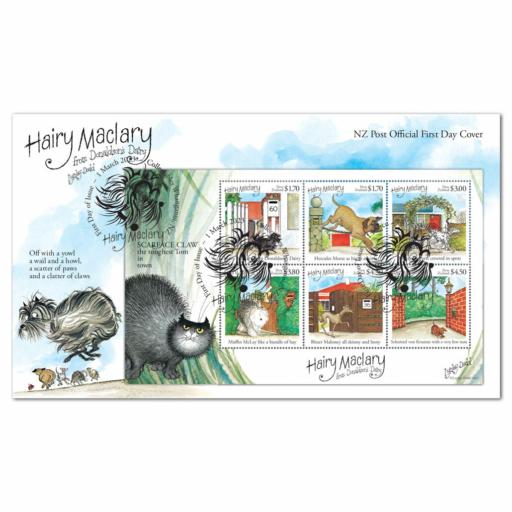 Hairy Maclary miniature sheet first day cover | NZ Post Collectables