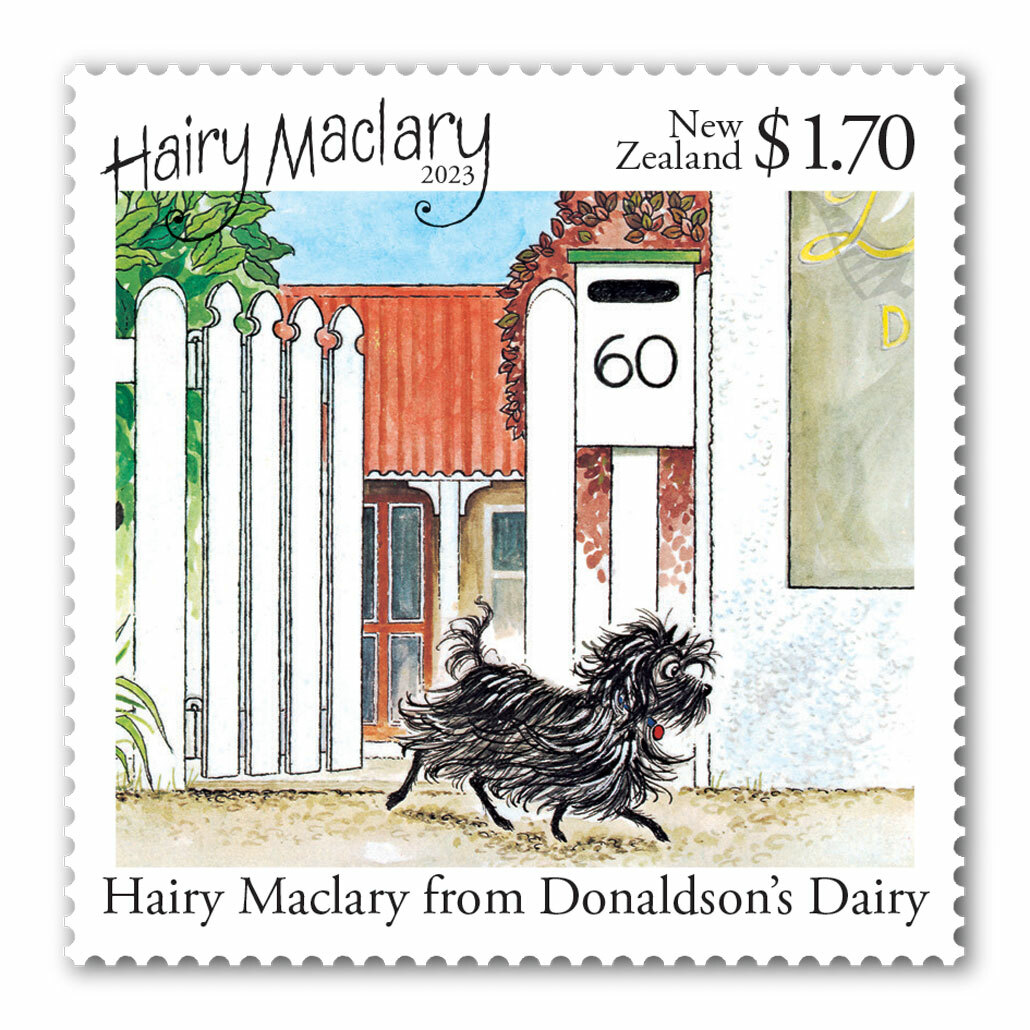 Hairy Maclary from Donaldson's Dairy single $1.70 'Hairy Maclary' gummed stamp. | NZ Post Collectables