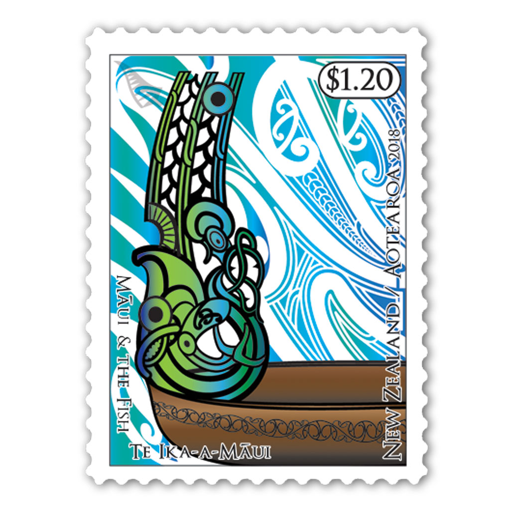 2018 Maui and the Fish - Te Ika-a-Maui Single $1.20 'Launch the waka' self-adhesive stamp | NZ Post Collectables