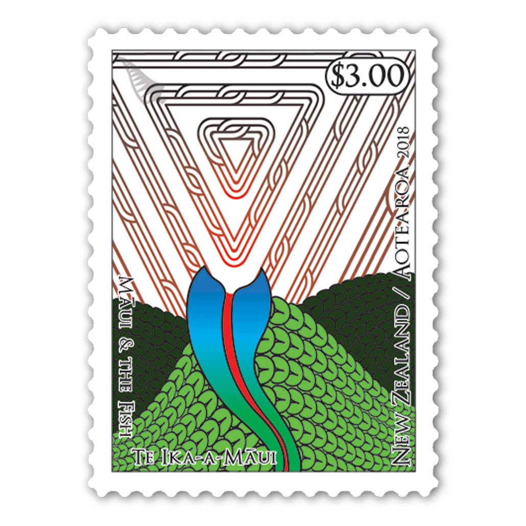 2018 Maui and the Fish - Te Ika-a-Maui Single $3.00 'The carving of the land' self-adhesive stamp | NZ Post Collectables