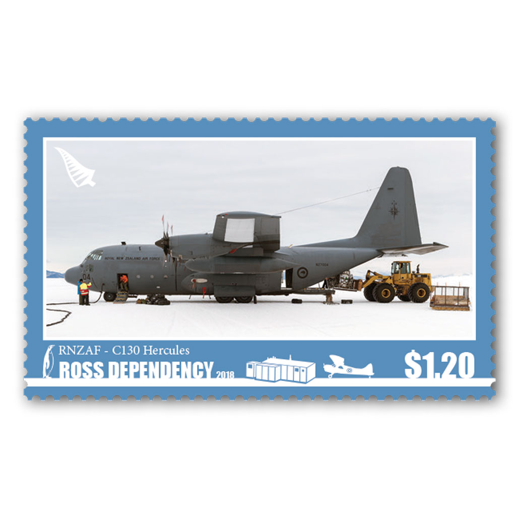 2018 Ross Dependency Aircraft Single $1.20 'RNZAF - C130 Hercules' gummed stamp | NZ Post Collectables