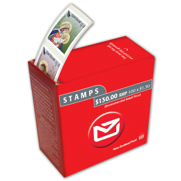 Christmas 2019 dispenser box containing 100 x $1.30 self-adhesive stamps